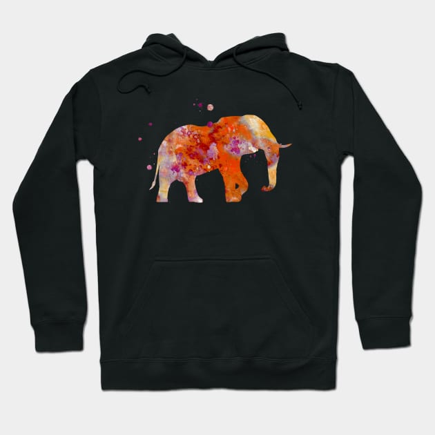Orange and Purple Elephant Watercolor Painting Hoodie by Miao Miao Design